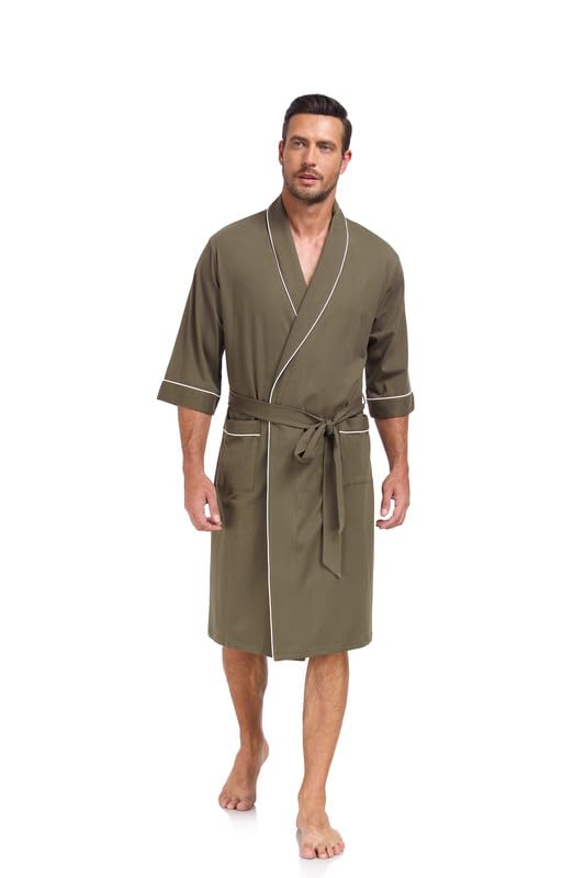 COLORFULLEAF Peignoir léger pour homme - 100 % coton - Avec poche - Taille M à 2XL