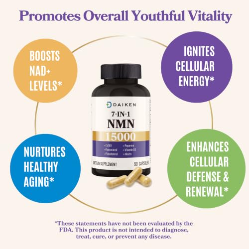 DAIKEN NMN 15000 Advanced Formula, 500mg β-Nicotinamide Mononucleotide with Niacinamide, CoQ10 & Resveratrol, Non-GMO - 90 Veggie Capsules (90 Count (Pack of 1)) — view 4