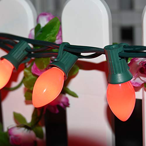 Image of C7 Red Christmas Lights Outdoor, 25Ft C7 Incandescent Christmas Decorations String Lights With 27 Red Ceramic Bulbs, Vintage Christmas Lights for Outdoor Roofline Patio Party Xmas Tree Valentines