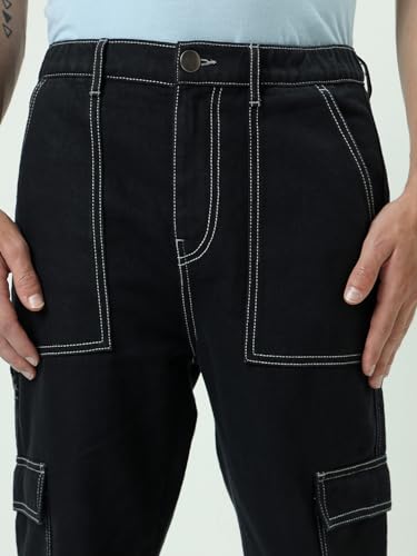 Image of Bewakoof Men Mid Rise Baggy Regular Fit Cargo Jeans|Cargo Jeans - Multi-Pocket Denim | Baggy Fit | Utility Streetwear