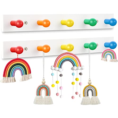 Yousoontic 2 Pcs Kids Coat Rack Wall Mount Rainbow Kids Wall Hooks Wooden Coat Hooks Cute Coat Rack Wall Mounted for Kid’s Towels Backpacks Bedroom Bathroom Playroom Classroom