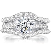 VAXOJEL Moissanite Wedding Ring Sets for Women, 3CTTW (1.5CT Center) Round Cut D Color VVS1 Moiss...