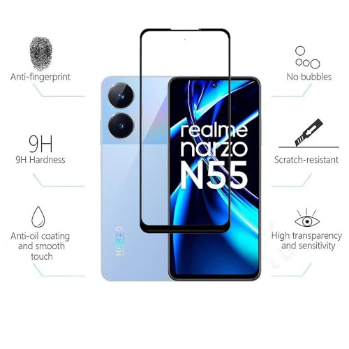 Image of DD SON Premium HD+ Tempered Glass Screen Protector Guard Compatible For Realme Narzo N55, Realme C55, Oppo F23, Oppo A79 and A58 / Oneplus Nord CE 3 Lite (6.72 Inch) Edge to Edge Coverage With Easy installation kit for Smartphone
