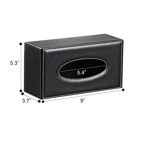 YAPISHI Leather Tissue Box Cover Black Rectangular Facial Tissue Box Holder, Modern Napkin Storage Caddy with Magnetic Bottom, Pumping Paper Dispenser Case for House Bathroom Office Car Living Room - Thumbnail 5
