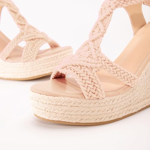 Image of Women's Woven Espadrille Wedge Sandals Bohemian Braided Open Toe Summer Shoes with Adjustable Strap 3.9 inch Platform Heel for Wide Feet, Comfortable Walking