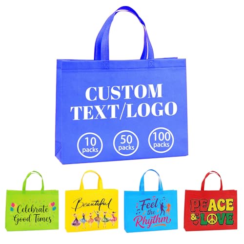 Bolsas de Tela Reutilizables Personalizadas, Paquete de 10/50/100 Unidades, Bolsas No Tejidas con Logotipo/Texto/Imagen a Tu Medida, Resistentes para Compra, Empresas, Eventos y Regalos