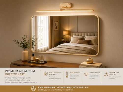 Image of FILLISKA Modern LED Picture /Dressing /Vanity /Bathroom /Mirror Light with 3 Step Light Mode & Adjustable Head (White,WarmWhite and Neutral White)(2 Year Warranty)(12 Watt Soft Wood Finish)