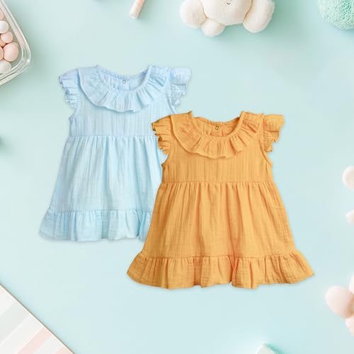 Image of Kidbea Organic Cotton Girl's Frock Ruffle Sleeve Regular Fit Casual Dress