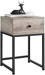 Yaheetech Bedside Table with 1 Drawer and Open Shelf, Metal-Framed Wooden End Table for Living Room/Bedroom/Office,Gray