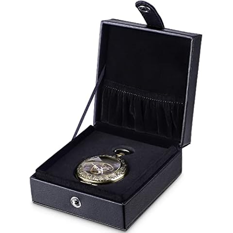 ManChDa Black Leather Lychee Stripe 51mm Pocket Watch Box Gift for Father Husband Boyfriend Son Pocket Watch Pocket Watch Chain Storage Display Box Birthday Anniversary Valentine's Day Christmas Cover