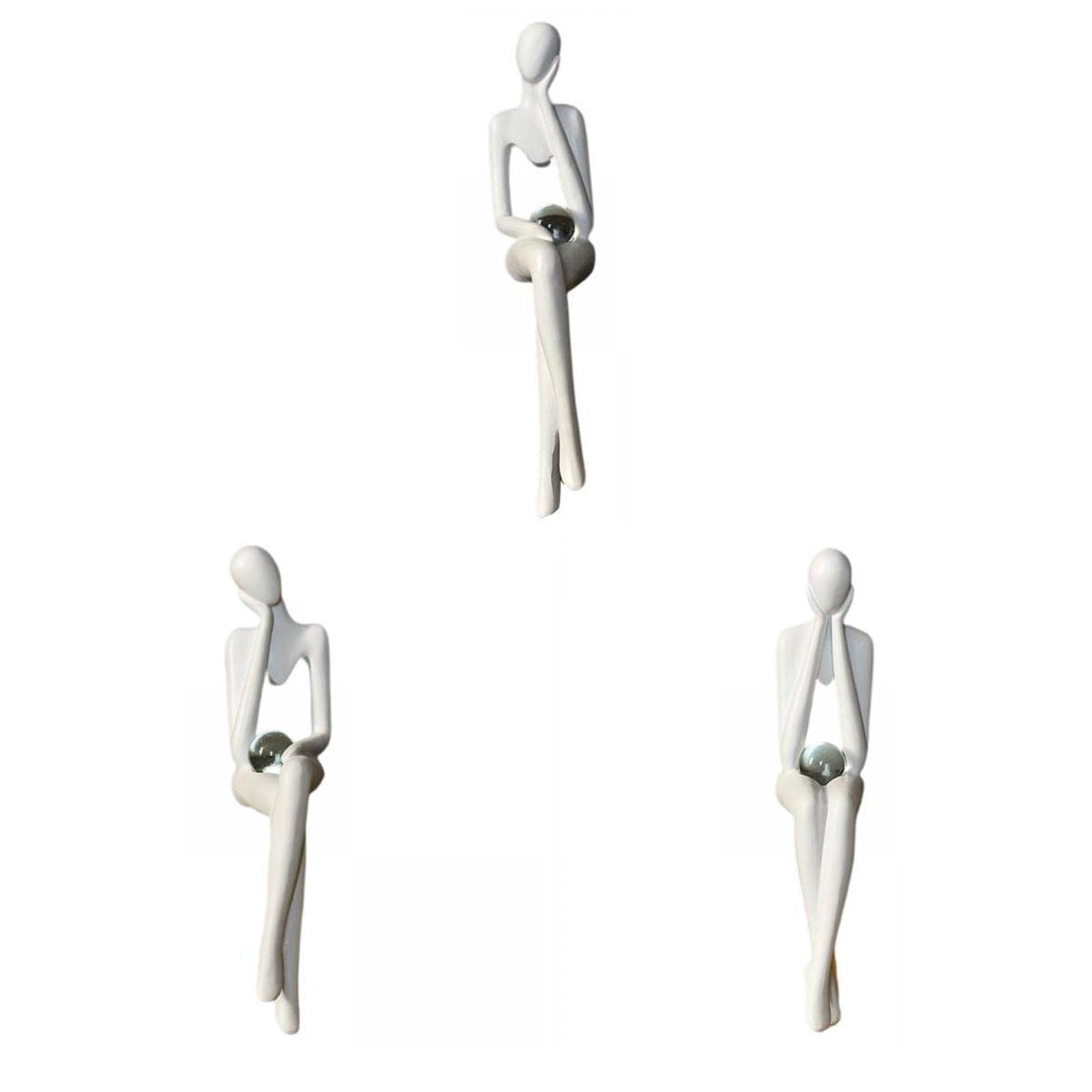 F Fityle 3Pieces Modern Thinker Statue Resin Figurine Sculpture Artwork Crafts Collectible for Home Desk Bookcase Wedding Decoration, White