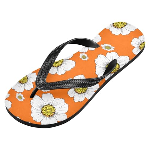 White Flower Orange Flip Flops for Beach Thong Sandals Anti-slip Lightweight Flat Slippers for Summer Outdoor Travel2