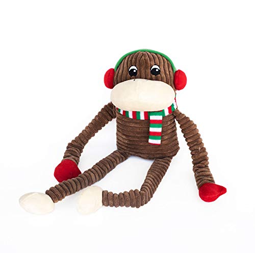ZippyPaws Holiday Crinkle Monkey - XL, Brown - Holiday Spencer, 11 x 8 x 2 in