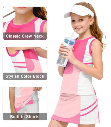 Image of AOBUTE Girls Tennis Golf Outfit Tank Top and Skirt with Shorts Set 4-12 Years