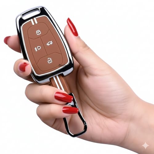 Image of Car Key Cover Compatible with Tata Nexon | Harrier | Safari | Altroz | Tigor | EV | Punch | Tiago EV Electric 4 Button Smart Key Only