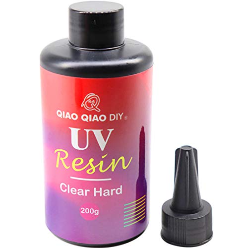 UV Resin Clear Hard,QIAO QIAO DIY UV Epoxy Resin Glue Quick Cured by Ultraviolet/Sunlight UV Curing Resin Clear Hard Type for Jewelry Making/Crafts/Casting (200g/7.05oz)