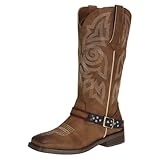 SheSole Women's Western Cowgirl Boots Ladies Fashion Country Cowboy Boots Mid Calf Brown Size 11