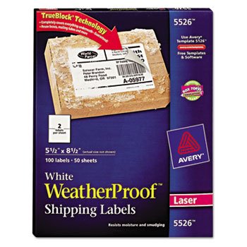 Avery 5526 Wthrproof Mailing Labels, Shipping, 5-1/2-Inch x8-1/2-Inch,100/PK, WE