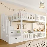 Yihomfy Lit Superposé 90x200, Échelle avec Espace de Rangement, Blanc