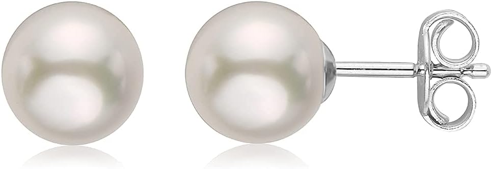 .925 Sterling Silver AAA+ Akoya Cultured Pearl Classic Solitaire Stud Earrings - Choice of Pearl Size