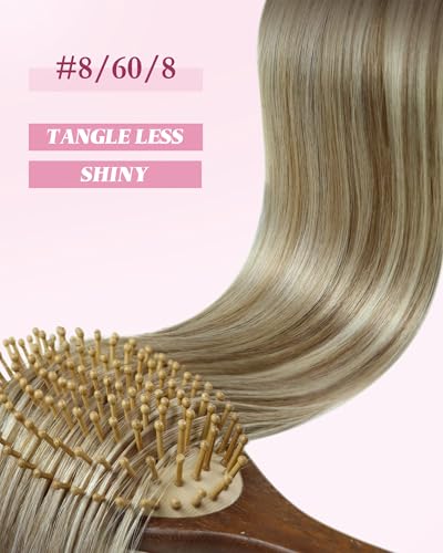 Image of YoungSee Microbead Hair Extensions Ombre Micro Loop Hair Extensions Real Human Hair Balayage Light Brown with Blonde Micro Hair Extension Human Hair Silky Straight for Date 22 Inch 50s 57g