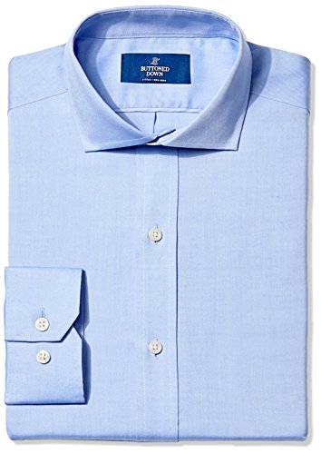 BUTTONED DOWN Men's Fitted Cutaway-Collar Non-Iron Dress Shirt, Blue, 17.5