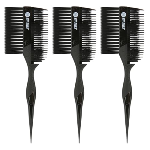 STYLANCE Professional 3 Pieces Hair Dye Brush Comb Set – Dual-Sided Hair Coloring Applicator for Salon Stylists – Tint Brush & Comb for Balayage, Highlights, and Root Touch-Up (Black)