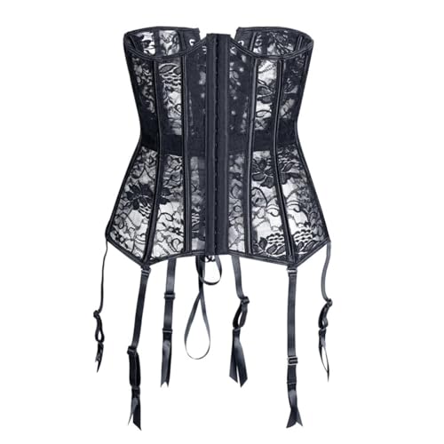 Corset bustier femme sexy noir avec porte-jarretelles chic en maille
