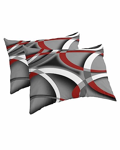 Geometric Red Pillowcases Queen Size,2 Packs Soft Bed Throw Pillow Covers Sham Luxury Decorative Sofa Couch Long Body Lumbar Bolster Cushion Case Envelope Closure,Modern Abstract Circle Grey 20\" x30
