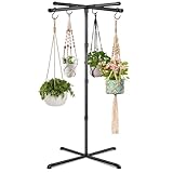 OugeWood Plant Hanger Indoor, 59" Tall Hanging Plant Stand Heavy Duty Metal Indoor Plant Hanger Stand Hanging Plant Holder with 8 Hooks Hanging Planters for Indoor Plants Bedroom Living Room Balcony