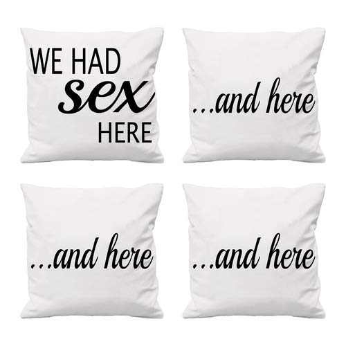 Pillowcase We Had Sex Here and Here and Here and Here Funny Couple Friends Xmas Gift Decor Gift Pillow Cases Square Cushion Cover Bedroom Sofa Couch Pillow Sham 20X20 Inches (Set of 4Pcs)