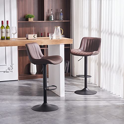 Younike Bar Stools Set Of 2 Swivel Barstools Faux Leather Adjustable Padded High Backrest Counter Stools, Dark Brown, 3-5 Mins To Assemble, Loads 300 Lbs #TOP6