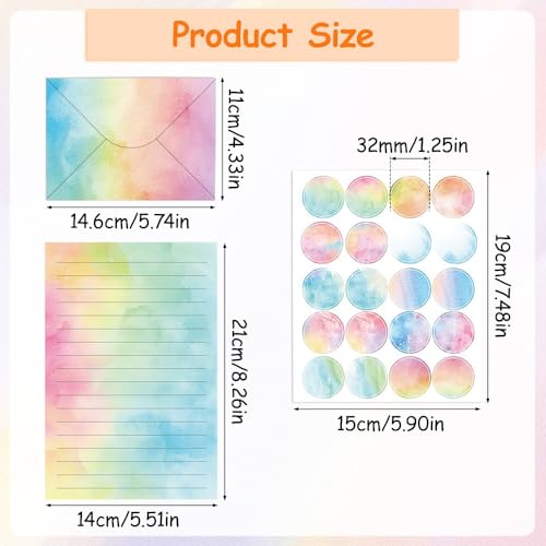 inodiref 160 Stück Briefpapier mit Umschlag Set 50 Briefpapier Mädchen 50 Briefumschläge Buntes Briefpapier Liniert Briefpapier Set mit 60 Sticker für Liebesbriefe Briefe Einladungen Grußkarten