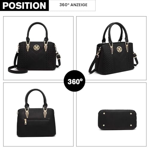 Miss Lulu Henkeltasche Damen Handtasche Damen Set mit Portemonnaie Umhängetasche mit Geldbörse aus PU-Leder für Büro Schule Einkauf Alltag