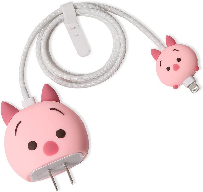 Image of Cartoon 3D Design Protective Case for 18W 20W iPhone 14 13 12 11 Pro Max Fast Charging Cable Adapter Charger, Cute Cartoon Lightning Data Cable Case for iPhone Charger Pijie-Pig