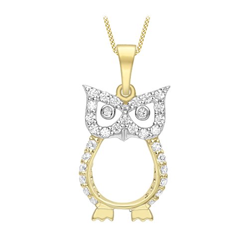 Collier Hibou CZ en Or 9 ct chaîne curb diamantée bijou bicolore pour femme