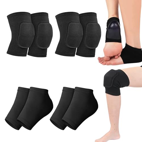 lbxtswpl Joelheiras protetoras, 2 pares de joelheiras macias e respiráveis, joelheiras elásticas para dança com 2 pares de meias de calcanhar, joelheiras elásticas para dança, voleibol, futebol,