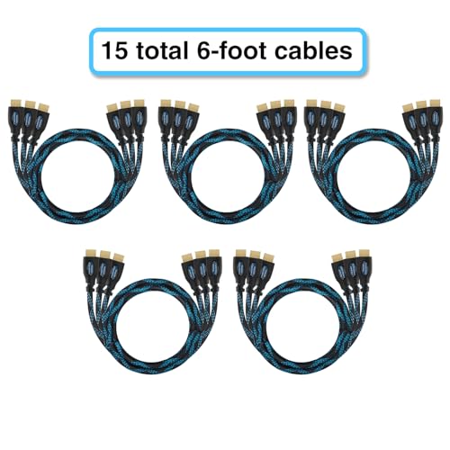 Image of 15-Pack of 6 ft HDMI Cables, Premium Braided Cord, High Speed with Ethernet, Supports HDMI 2.0b 4K 60hz HDR and ARC