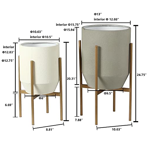 Luxenhome Planter With Stand, Set Of 2 Plant Pots, Gray/White Planters For Indoor Plants, Modern Plant Pot With Indoor Plant Stand, Plant Pots Indoor With Gold Stand, Luxury Pots For Indoor Plants #TOP6