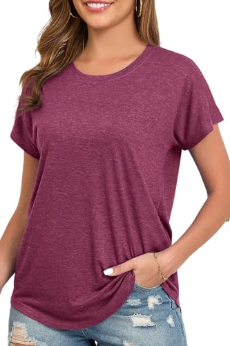 Image of Womens Summer Short Sleeve Tops High Low Loose Casual Basic T-Shirt