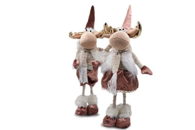 Renne tissu rose K210151E statuette haut de gamme deco de Noel