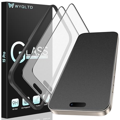 WYQLTD 2 Pack Compatible for iPhone 15 Pro Matte Screen Protector Glass Anti Glare Anti Fingerprint Shatterproof Sensitive Touch Quick Installation