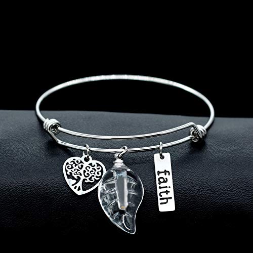 Image of Uloveido Mustard Seed Faith Tree Bangle Bracelet, Stainless Steel, with Glass Charm Bottle Case Y757