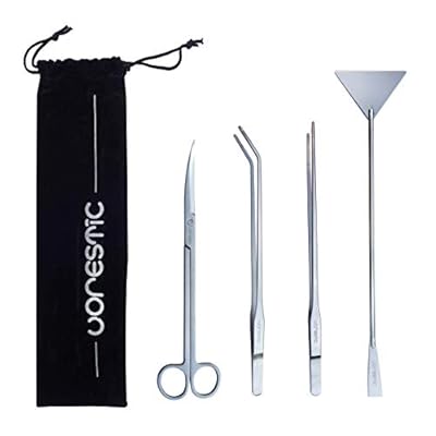 4-in-1 Aquarium Complete Set - Aquarium Accessories and Aquascaping Set - Curved Aquarium Scissors 25 cm, Curved and Straight Aquarium Tweezers 27 cm, Aquarium Sand Spatula 32 cm - For Aquarium Plants