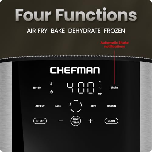 Image of Chefman Air Fryer 8 Qt | TurboFry 4-in-1 with 450F Hi-Fry Option for Crispier Results | Bake, Dehydrate, Frozen | XL Nonstick Dishwasher-Safe Basket | Stainless Steel