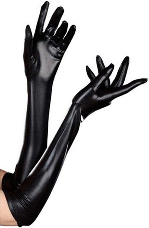 Women Sexy Wet Look Black Long Gloves for Costume Cosplay Photoshoot