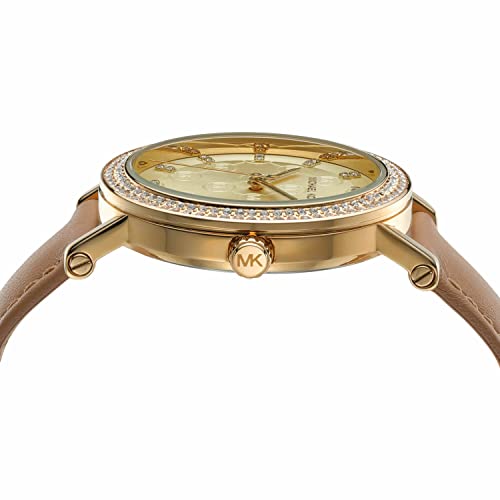 Image of Michael Kors Leather Analog Gold Dial Women Watch-Mk2986, Brown Band