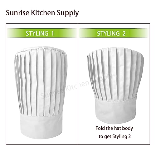 SUNRISE Pleated Tall Chef Hat in White, Adjustable Chef Hat for Cooking, Grilling & BBQ.