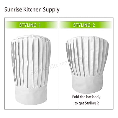 SUNRISE Pleated Tall Chef Hat in White, Adjustable Chef Hat for Cooking, Grilling & BBQ.