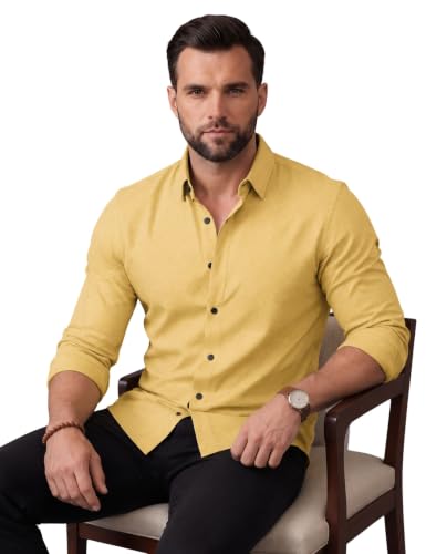 Image of NexaFlair Men's Regular Fit Solid Pattern Laffer Cotton Shirt with Long Sleeve Collared Neck Standard Length and Button Down Closure Type | Mens Casual Shirts | Man's Formal Shirts